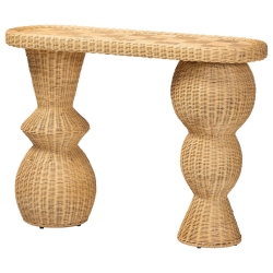 bali & pari Hisao Natural Rattan Checkered Console Table with Sculptural Base